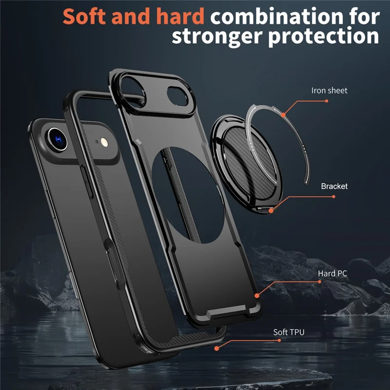 Cover per iPhone 17 Air Compatibile con MagSafe, Custodia in TPU + PC con Supporto - Nero