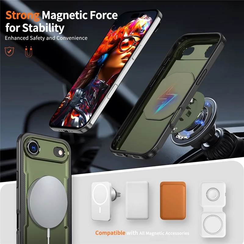 For iPhone Air Case Compatible with MagSafe TPU + PC Kickstand Phone Cover - Olive Green