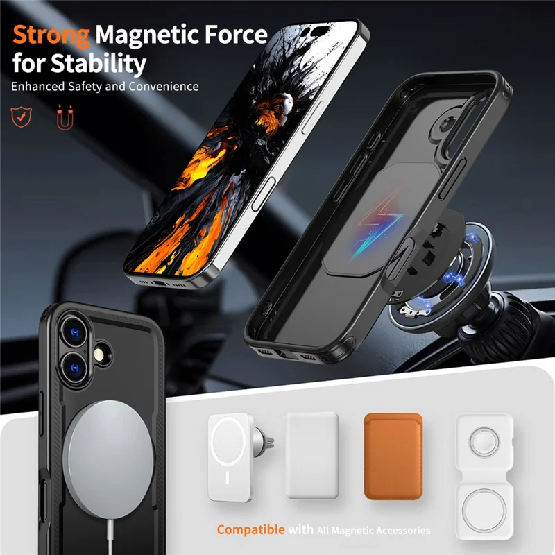 For iPhone 17 Case Compatible with MagSafe TPU + PC Kickstand Phone Cover - Black