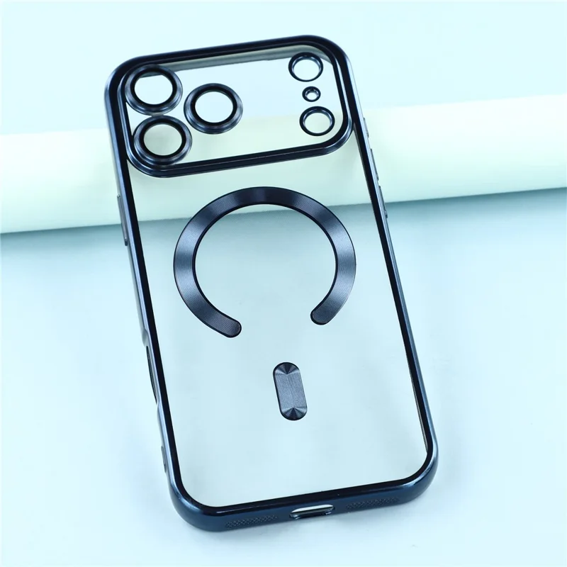 For iPhone 17 Pro Max Case Compatible with MagSafe Electroplated TPU Phone Cover with Lens Film - Navy Blue