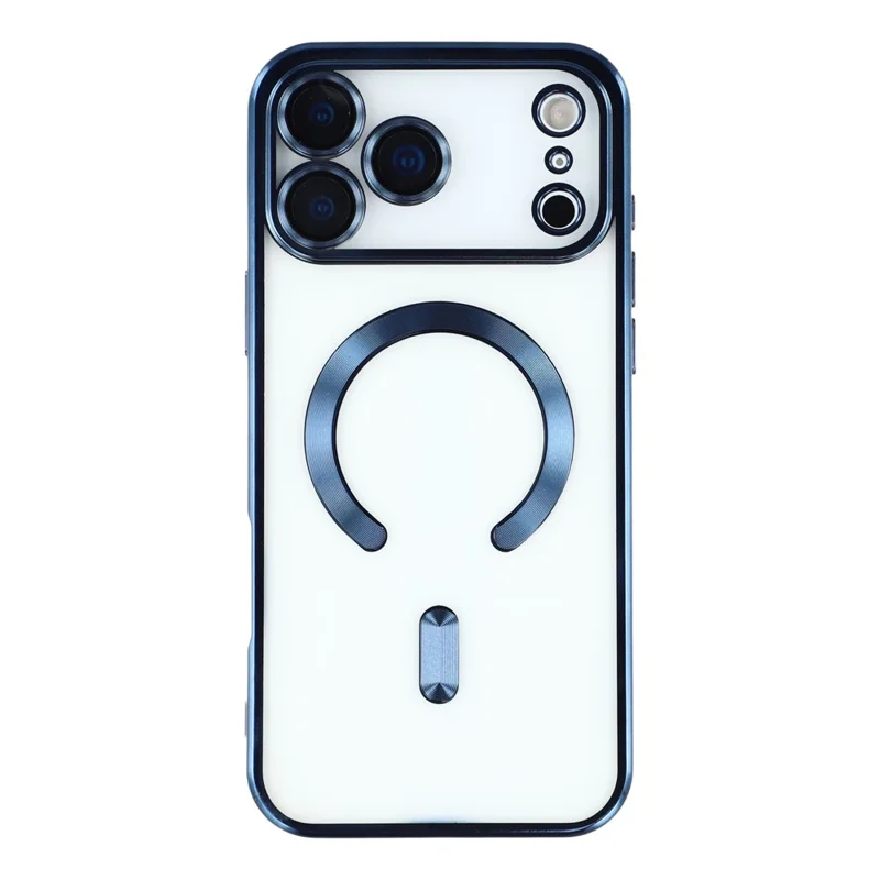 For iPhone 17 Pro Case Compatible with MagSafe Electroplated TPU Phone Cover with Lens Film - Navy Blue