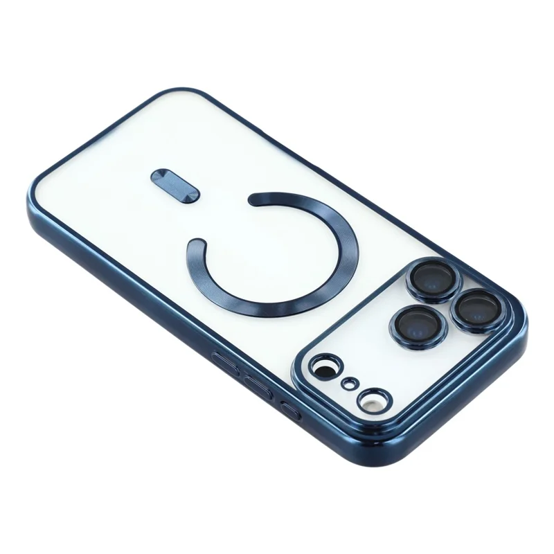 For iPhone 17 Pro Case Compatible with MagSafe Electroplated TPU Phone Cover with Lens Film - Navy Blue