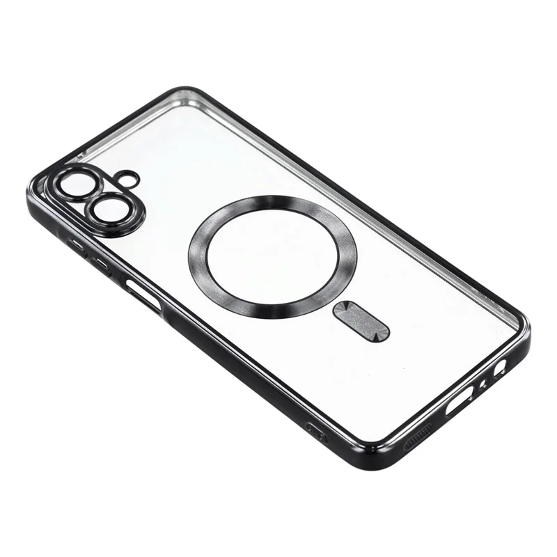 For Samsung Galaxy A07 4G Case Compatible with MagSafe Electroplated TPU Phone Cover with Lens Film - Black
