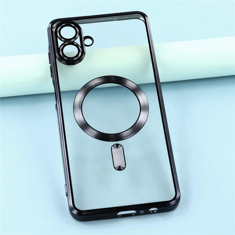 For Samsung Galaxy A07 4G Case Compatible with MagSafe Electroplated TPU Phone Cover with Lens Film - Black