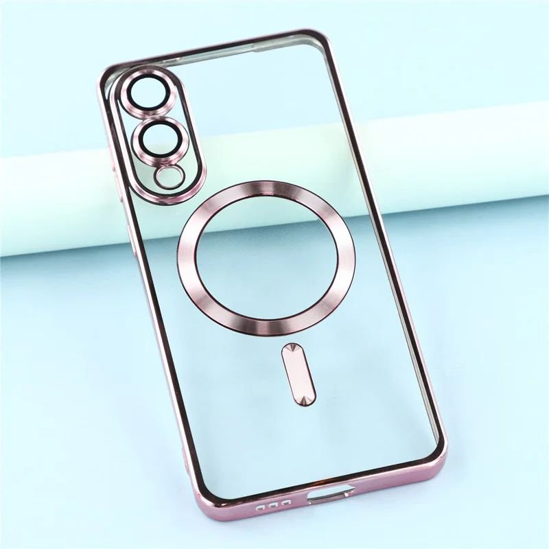 Pour étui Galaxy S25 Edge de Samsung compatible avec MagSafe Housse de téléphone en TPU électroplaqué avec film d'objectif - Rose
