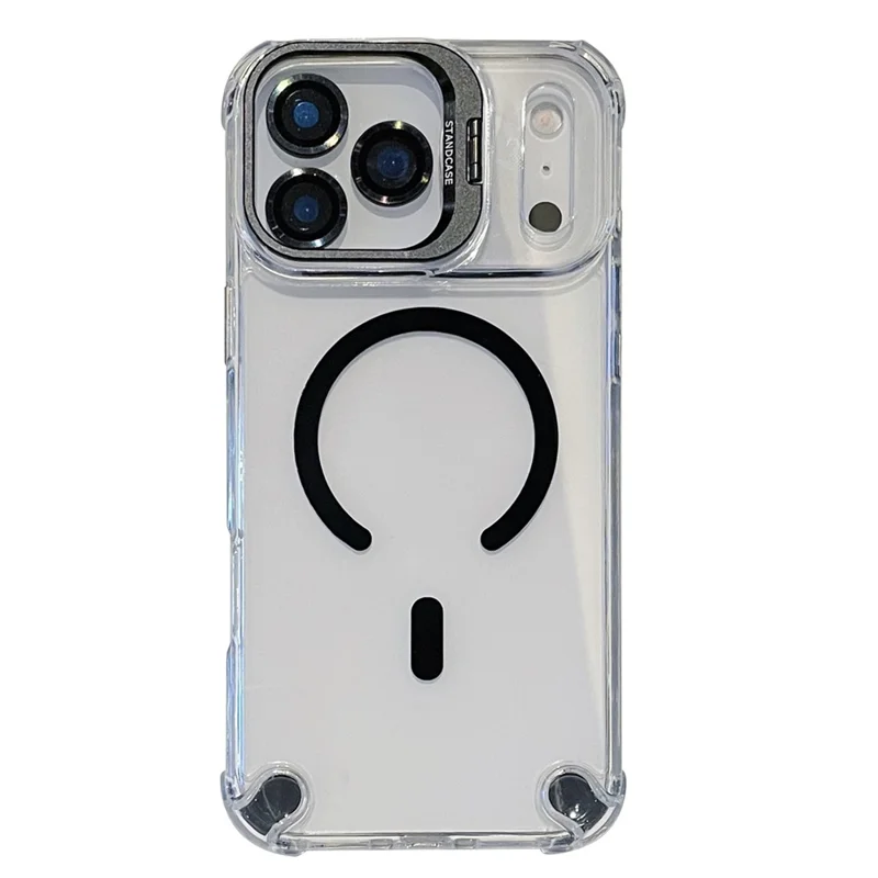 For iPhone 17 Pro Max Magnetic Case TPU PC Clear Kickstand Phone Cover with Tempered Glass Lens Films - Black