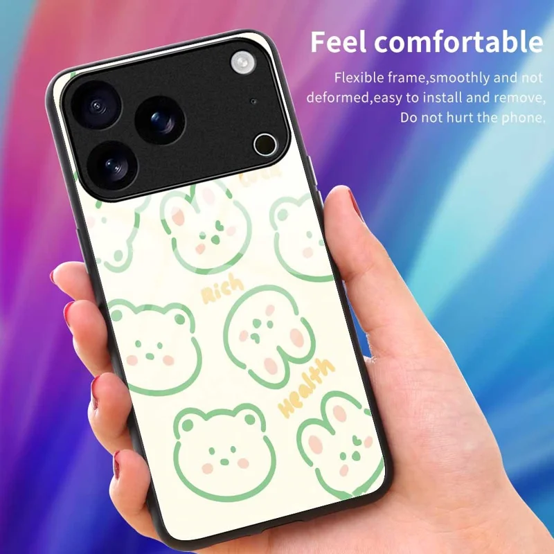 For iPhone 17 Pro Case PC TPU Tempered Glass Pattern Printing Slim Phone Back Cover - B0268