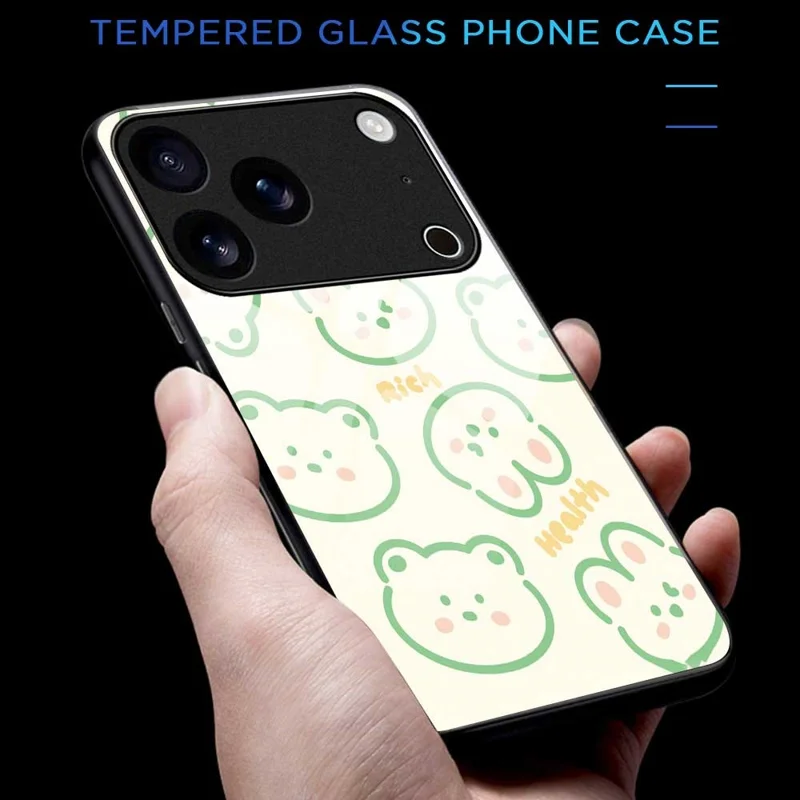 For iPhone 17 Pro Case PC TPU Tempered Glass Pattern Printing Slim Phone Back Cover - B0268