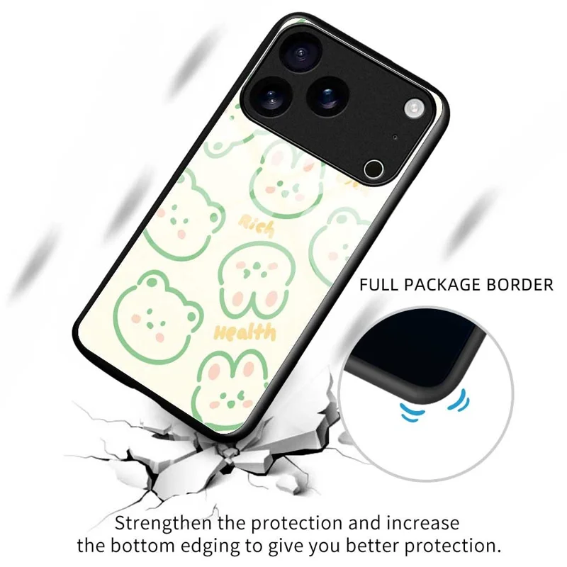 For iPhone 17 Pro Max Case PC TPU Tempered Glass Pattern Printing Slim Phone Back Cover - B0268