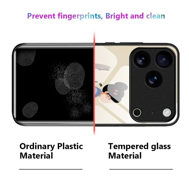 For iPhone 17 Pro Case TPU PC Tempered Glass Pattern Printing Slim Phone Back Cover - B0293