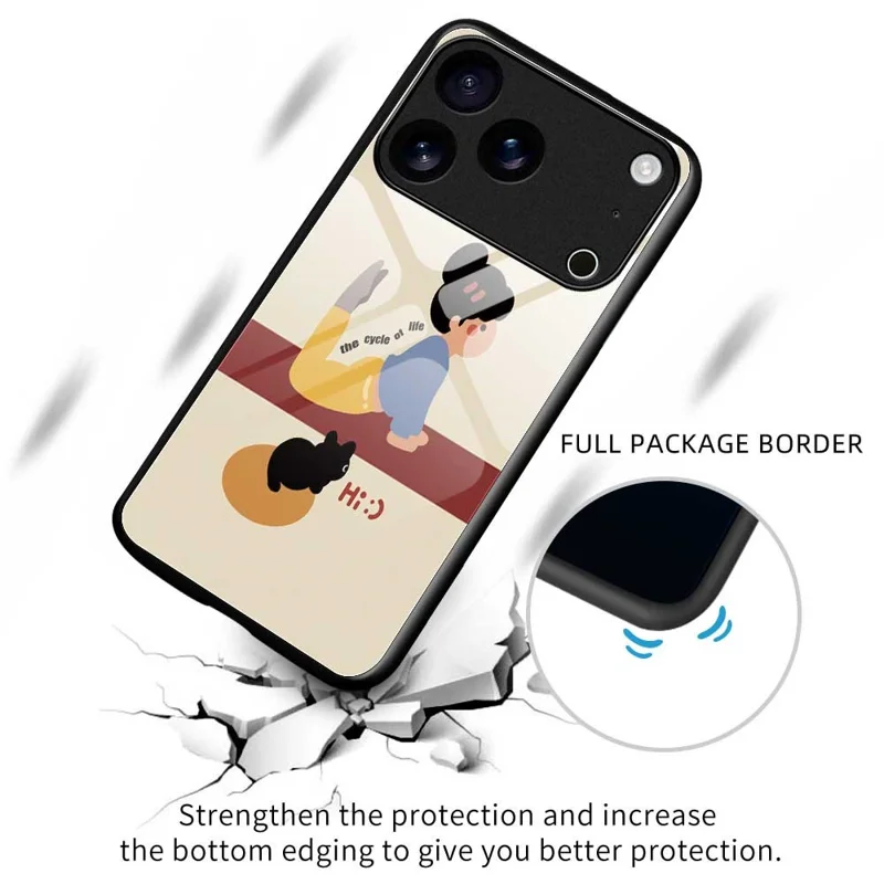 For iPhone 17 Pro Case TPU PC Tempered Glass Pattern Printing Slim Phone Back Cover - B0293