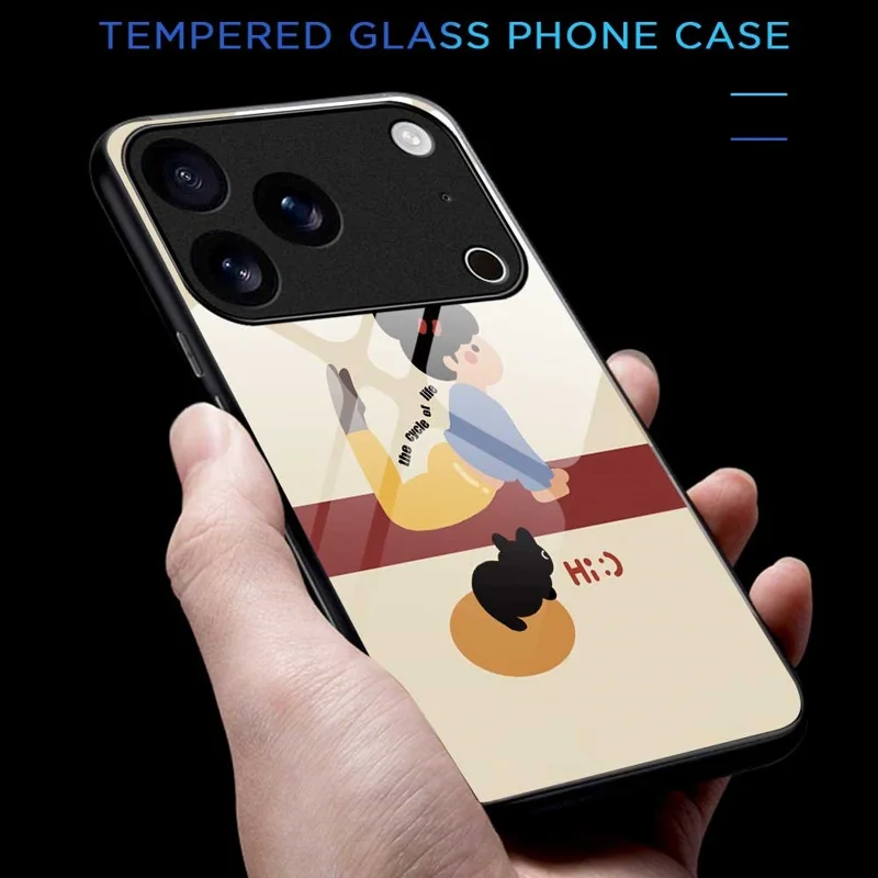 For iPhone 17 Pro Case TPU PC Tempered Glass Pattern Printing Slim Phone Back Cover - B0293