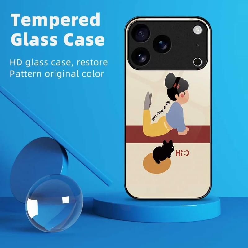 For iPhone 17 Pro Case TPU PC Tempered Glass Pattern Printing Slim Phone Back Cover - B0293