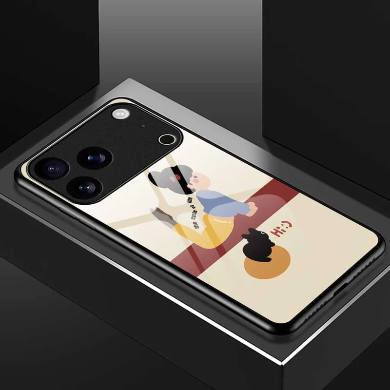 For iPhone 17 Pro Case TPU PC Tempered Glass Pattern Printing Slim Phone Back Cover - B0293