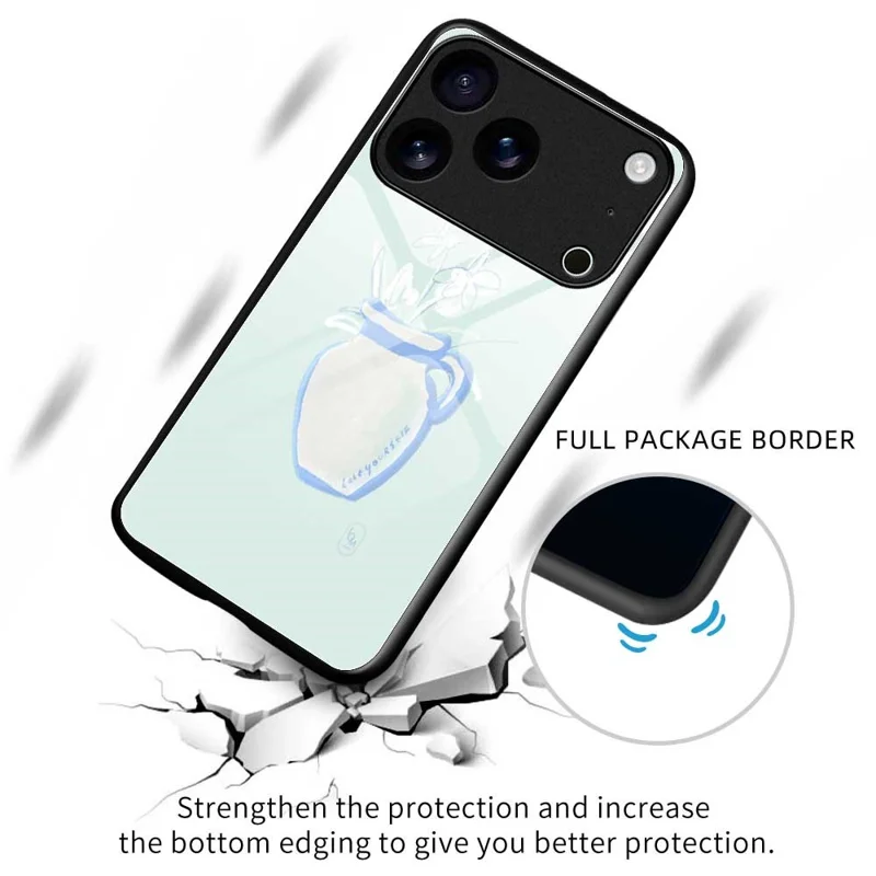 For iPhone 17 Pro Case PC TPU Tempered Glass Pattern Printing Shockproof Phone Back Cover - B0318