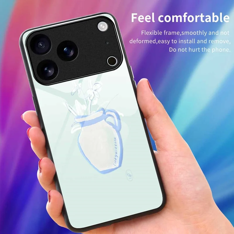 For iPhone 17 Pro Case PC TPU Tempered Glass Pattern Printing Shockproof Phone Back Cover - B0318