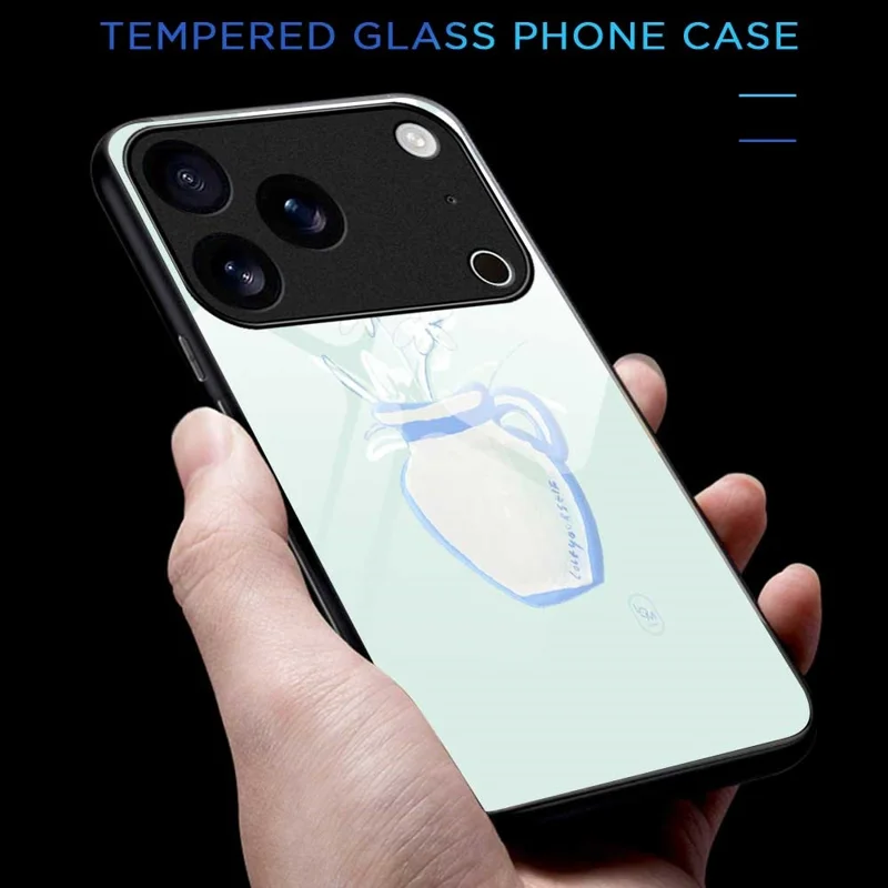 For iPhone 17 Pro Case PC TPU Tempered Glass Pattern Printing Shockproof Phone Back Cover - B0318