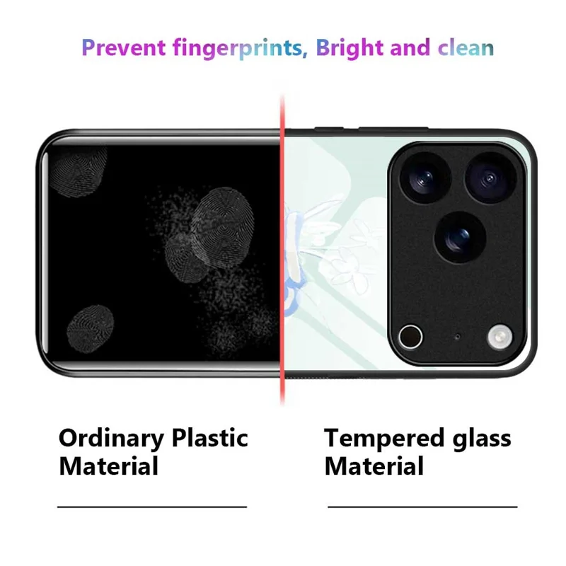 For iPhone 17 Pro Max Case PC TPU Tempered Glass Pattern Printing Shockproof Phone Back Cover - B0318