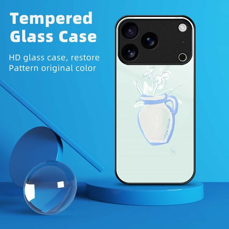 For iPhone 17 Pro Max Case PC TPU Tempered Glass Pattern Printing Shockproof Phone Back Cover - B0318