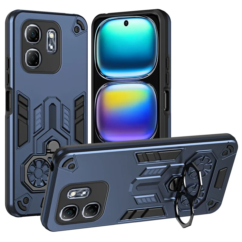 For Infinix Hot 50i 4G Case Ring Holder Kickstand PC + TPU Shockproof Phone Cover - Navy Blue