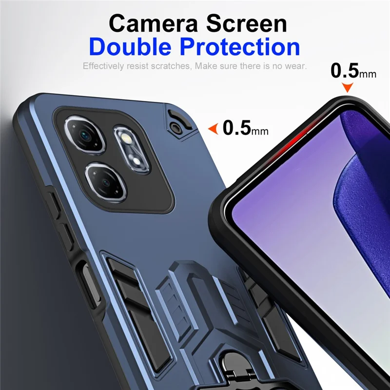 For Infinix Hot 50i 4G Case Ring Holder Kickstand PC + TPU Shockproof Phone Cover - Navy Blue