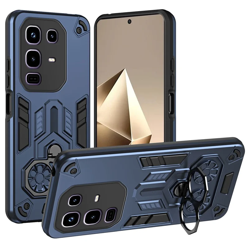 For Infinix Note 50 Pro 4G Case Ring Holder Kickstand PC + TPU Shockproof Phone Cover - Navy Blue