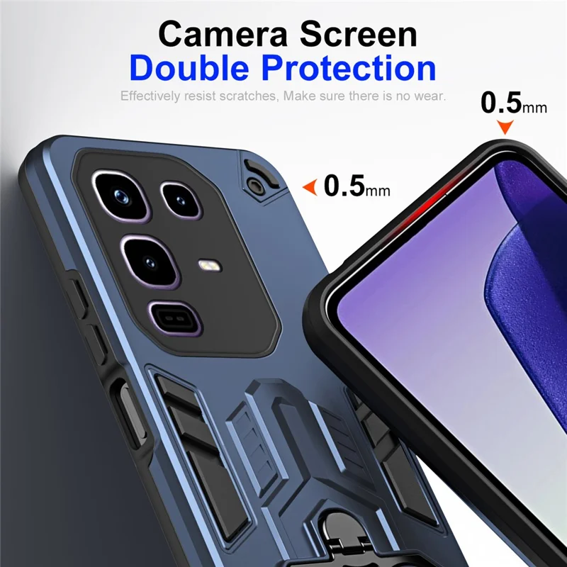 For Infinix Note 50 Pro 4G Case Ring Holder Kickstand PC + TPU Shockproof Phone Cover - Navy Blue