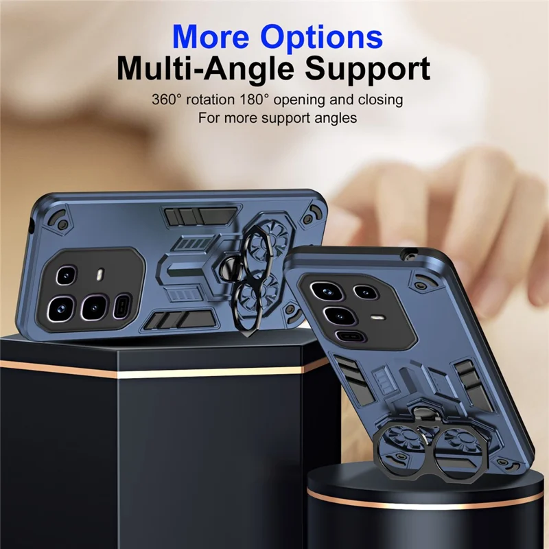 For Infinix Note 50 Pro 4G Case Ring Holder Kickstand PC + TPU Shockproof Phone Cover - Navy Blue