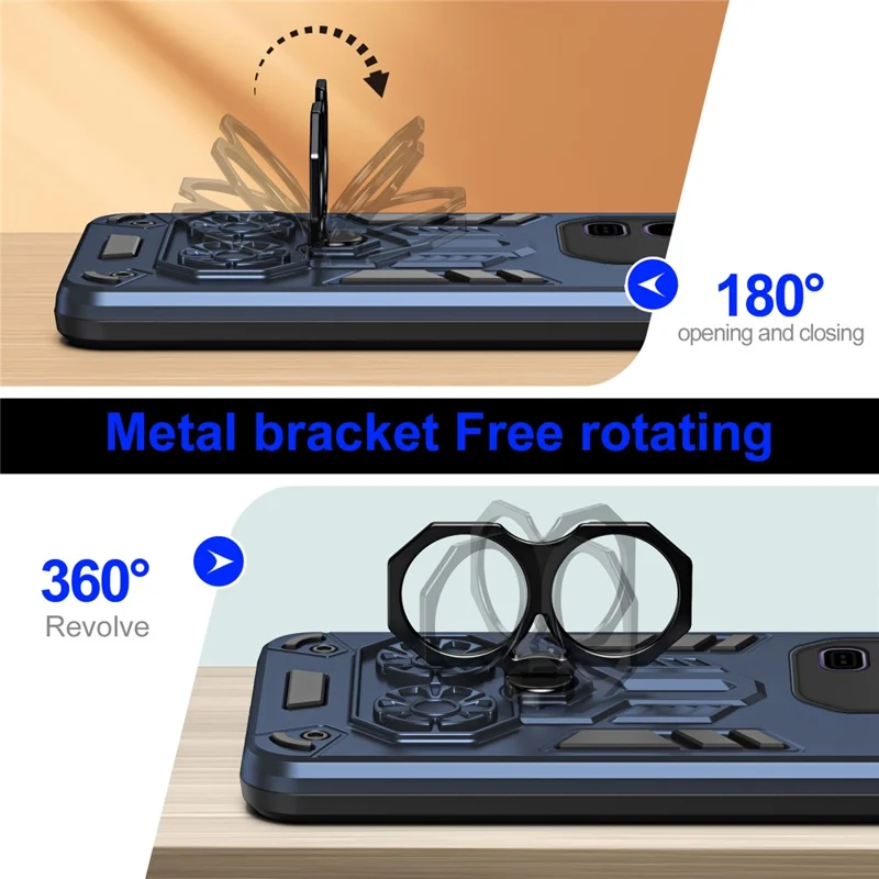 For Infinix Note 50 Pro 4G Case Ring Holder Kickstand PC + TPU Shockproof Phone Cover - Navy Blue