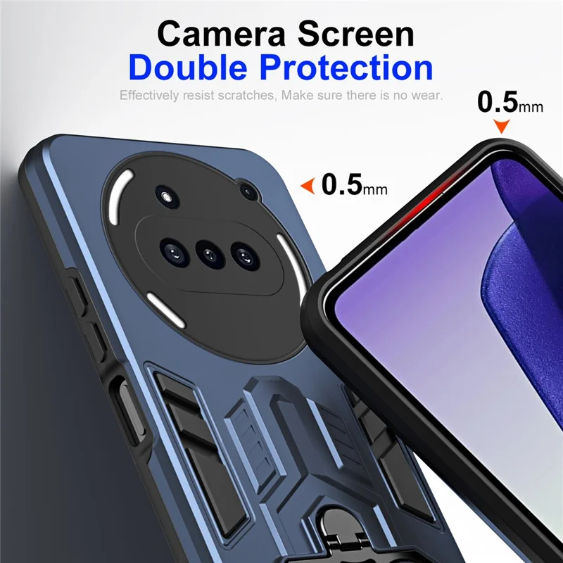 For Nothing Phone (3a) Case Ring Holder Kickstand PC + TPU Shockproof Phone Cover - Navy Blue