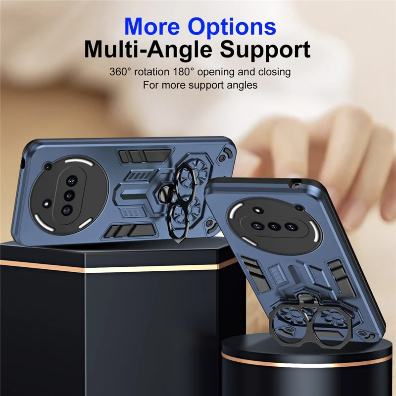 For Nothing Phone (3a) Case Ring Holder Kickstand PC + TPU Shockproof Phone Cover - Navy Blue