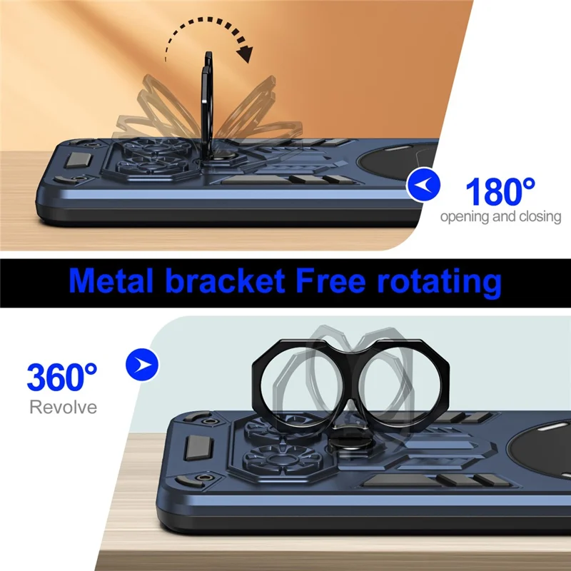 For Nothing Phone (3a) Case Ring Holder Kickstand PC + TPU Shockproof Phone Cover - Navy Blue