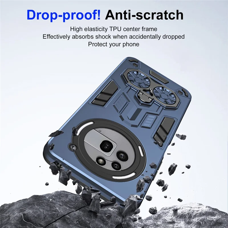 Hülle für Nothing Phone (3a) Pro mit Ringhalter Ständer PC + TPU Stoßfeste Handyhülle - Marineblau