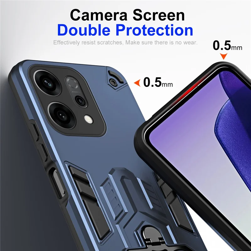 For Oppo Reno14 5G (Global) Case Ring Holder Kickstand PC + TPU Shockproof Phone Cover - Navy Blue