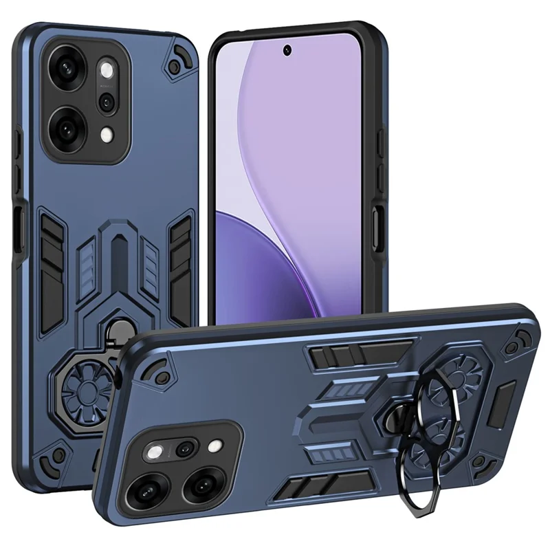 Funda con Soporte de Anillo y Función Atril para Oppo Reno14 Pro 5G (Global) - Carcasa Antichoques de PC + TPU - Azul Marino