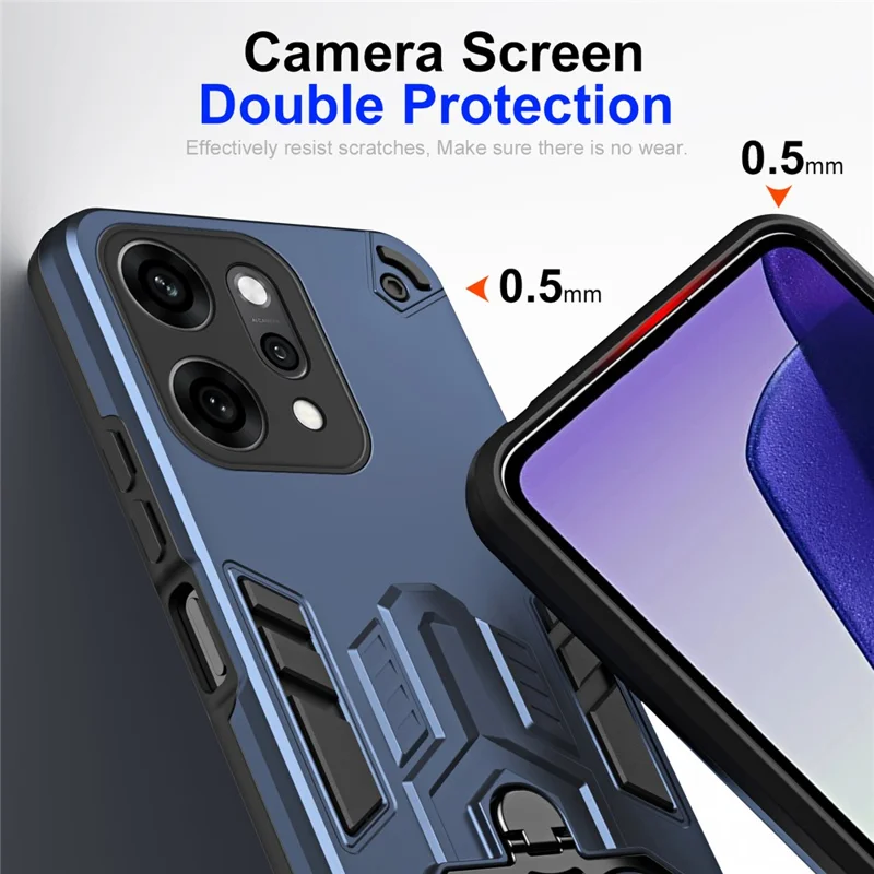 Funda con Soporte de Anillo y Función Atril para Oppo Reno14 Pro 5G (Global) - Carcasa Antichoques de PC + TPU - Azul Marino