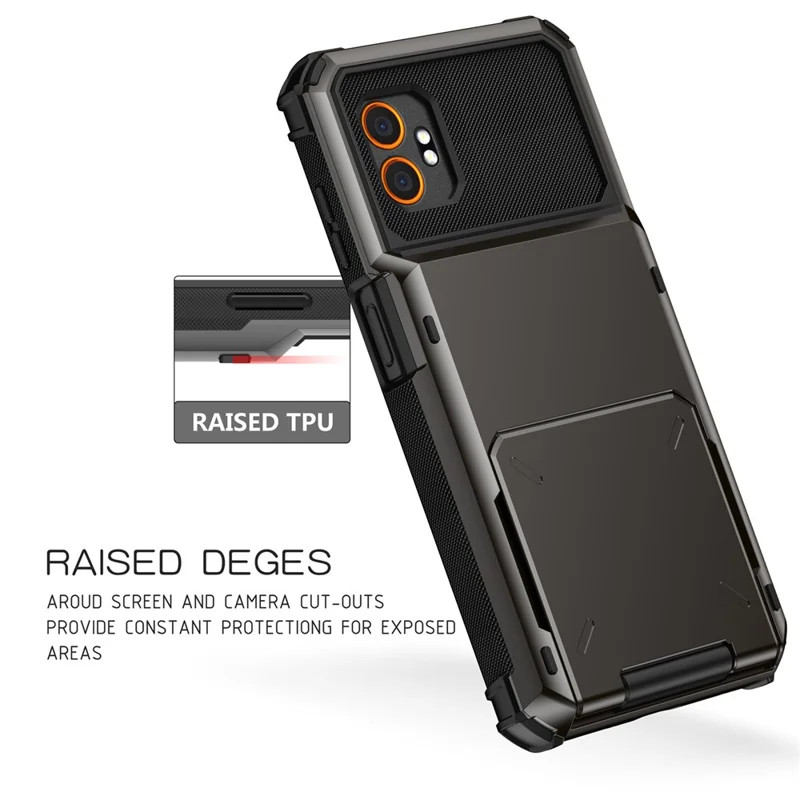 Für Samsung Galaxy XCover7 Pro Hülle PC + TPU Doppelschicht Rückseite Handyhülle mit Kartenhalter - Grau