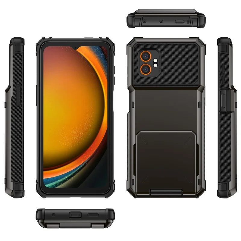 Für Samsung Galaxy XCover7 Pro Hülle PC + TPU Doppelschicht Rückseite Handyhülle mit Kartenhalter - Grau