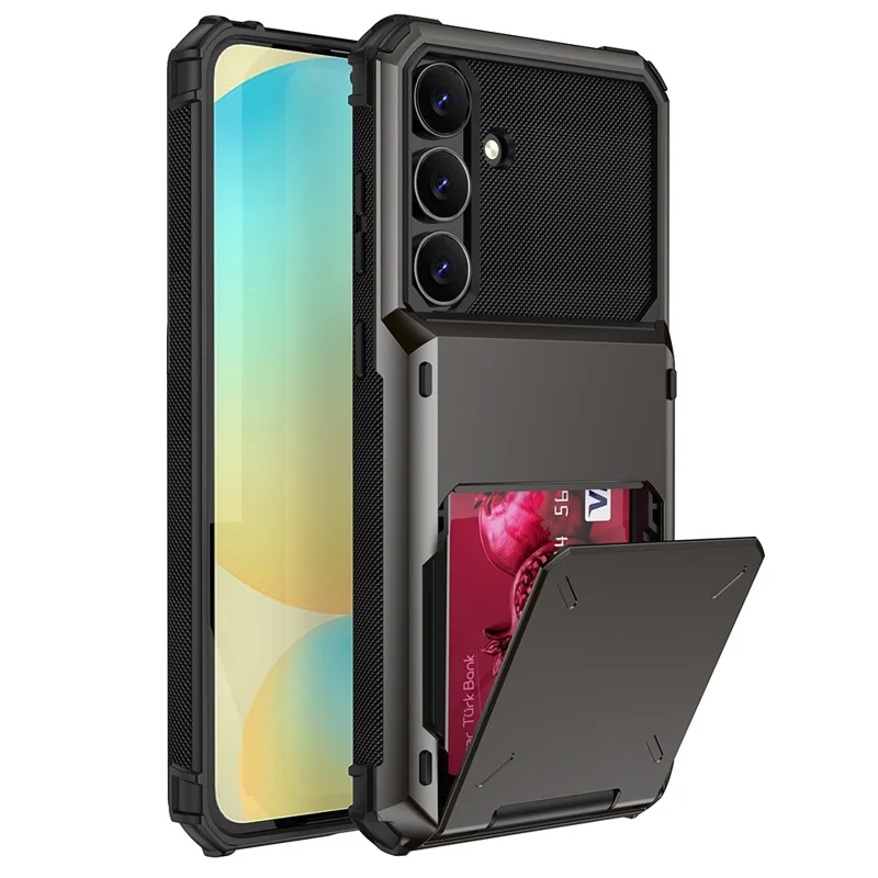 Voor Samsung Galaxy S25 FE Hoesje PC + TPU Dubbellaags Achterkant Hoesje met Kaarthouder - Grijs