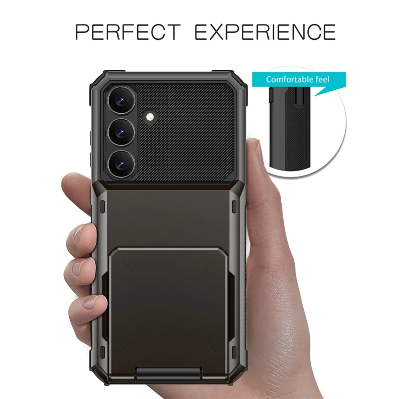 Voor Samsung Galaxy S25 FE Hoesje PC + TPU Dubbellaags Achterkant Hoesje met Kaarthouder - Grijs