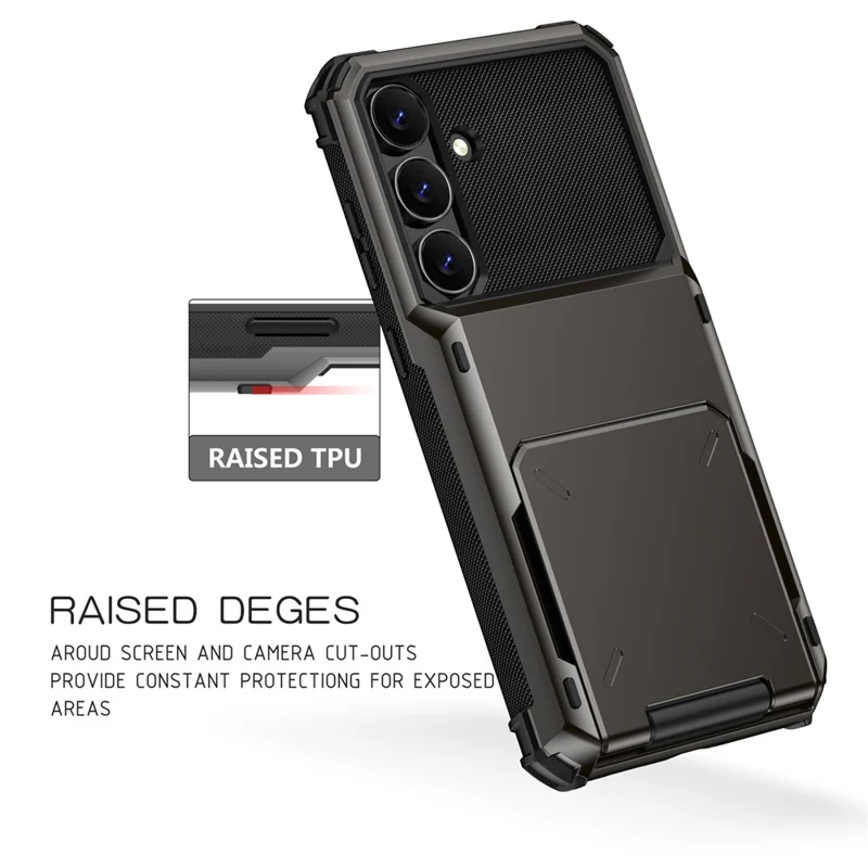 Voor Samsung Galaxy S25 FE Hoesje PC + TPU Dubbellaags Achterkant Hoesje met Kaarthouder - Grijs