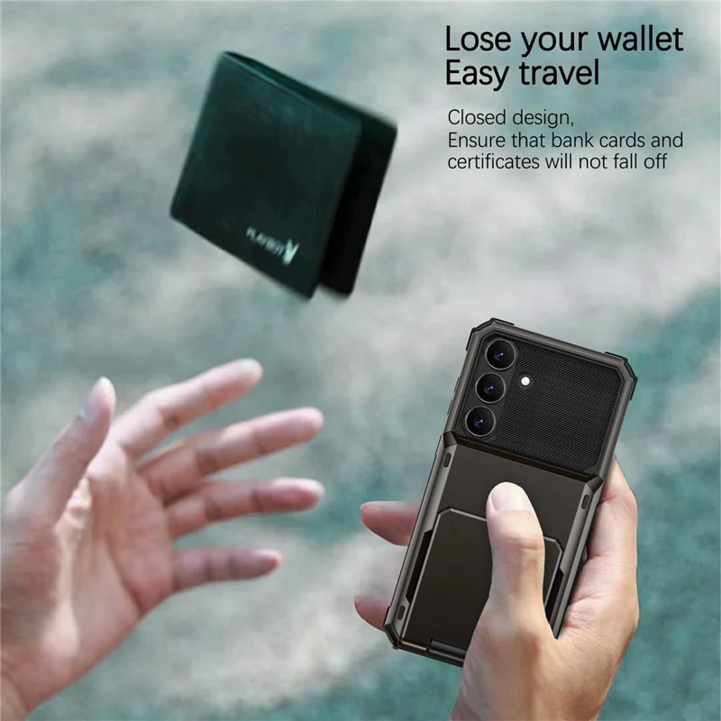 Voor Samsung Galaxy S25 FE Hoesje PC + TPU Dubbellaags Achterkant Hoesje met Kaarthouder - Grijs