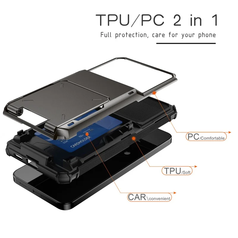 Voor Samsung Galaxy S25 FE Hoesje PC + TPU Dubbellaags Achterkant Hoesje met Kaarthouder - Grijs