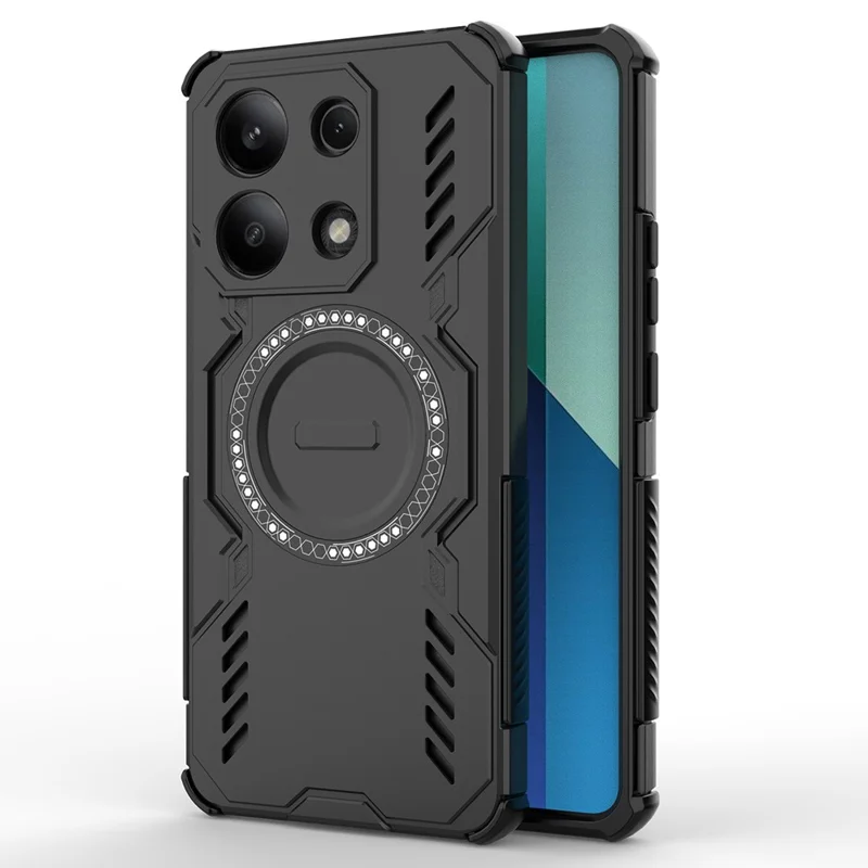 Per Xiaomi Redmi Note 13 4G Cover Magnetica Farfalla Armor Dissipazione del Calore PC + TPU - Nero