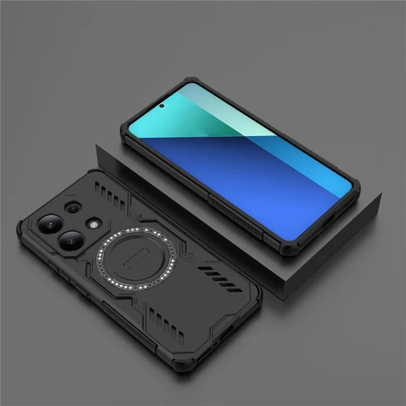 Per Xiaomi Redmi Note 13 4G Cover Magnetica Farfalla Armor Dissipazione del Calore PC + TPU - Nero