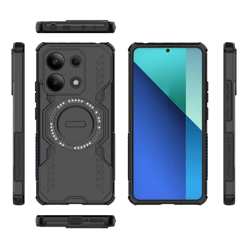 Per Xiaomi Redmi Note 13 4G Cover Magnetica Farfalla Armor Dissipazione del Calore PC + TPU - Nero