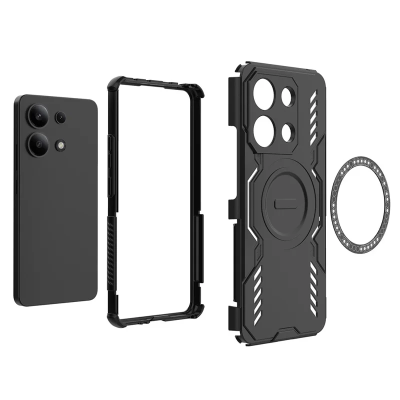 Per Xiaomi Redmi Note 13 4G Cover Magnetica Farfalla Armor Dissipazione del Calore PC + TPU - Nero