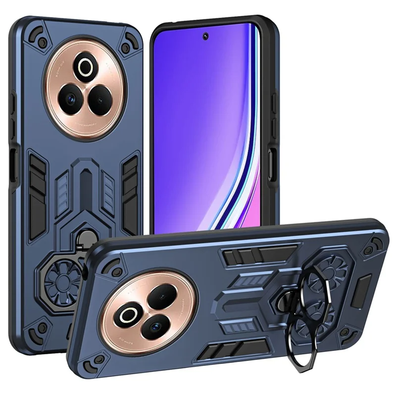 Voor Realme P3 Pro 5G / 14 Pro+ 5G Hoesje Ringhouder Met Steunvoet PC + TPU Stootvaste Telefoonhoes - Marineblauw