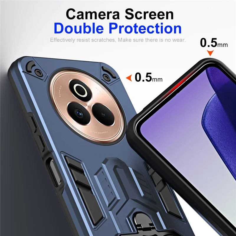 Voor Realme P3 Pro 5G / 14 Pro+ 5G Hoesje Ringhouder Met Steunvoet PC + TPU Stootvaste Telefoonhoes - Marineblauw