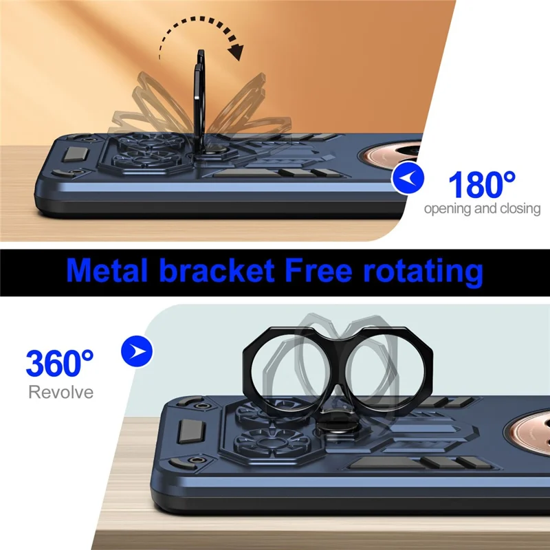 Voor Realme P3 Pro 5G / 14 Pro+ 5G Hoesje Ringhouder Met Steunvoet PC + TPU Stootvaste Telefoonhoes - Marineblauw